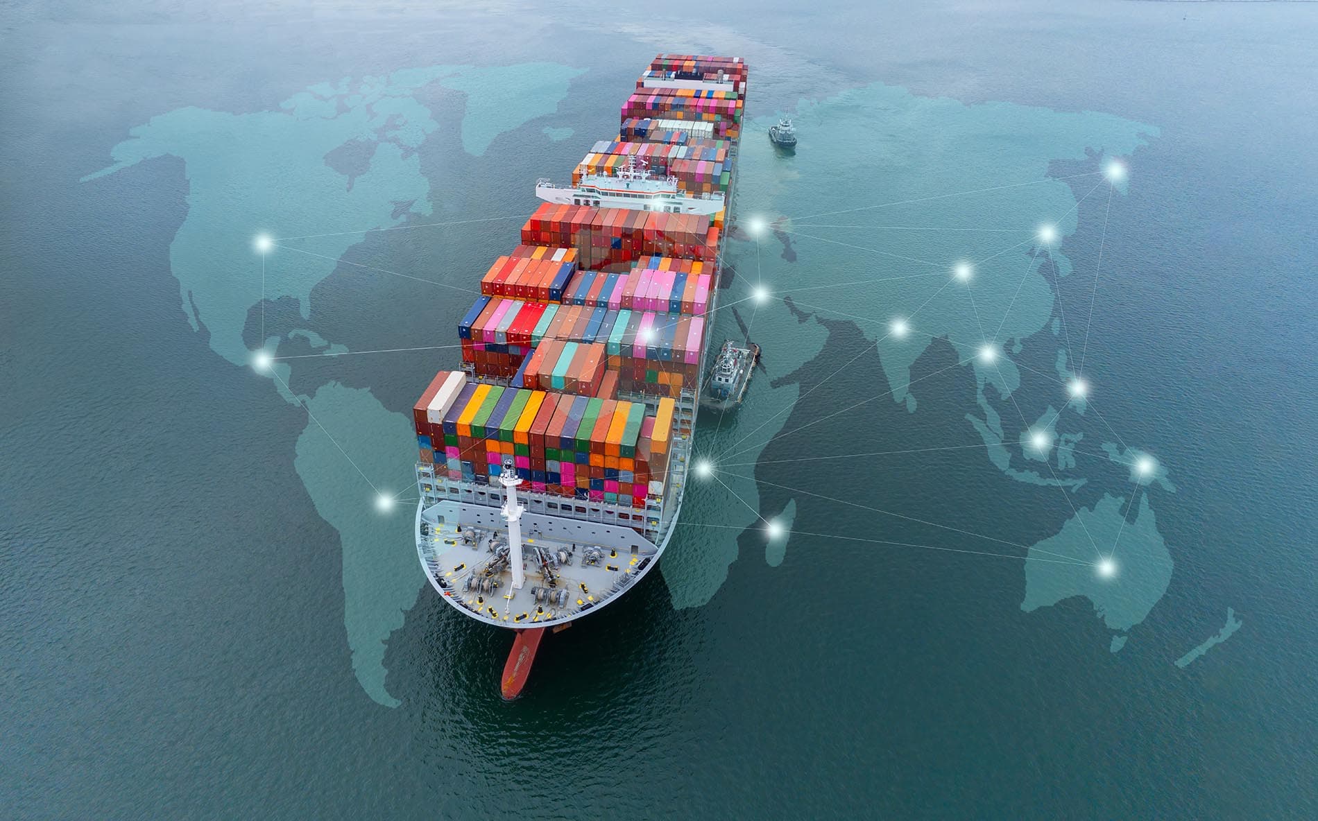 Container ship on globe